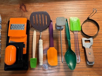  9 Piece Kitchen Utensil lot~Spatula Turner Tenderizer Mandolin bottle opener