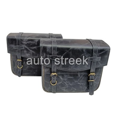 For Royal Enfield ''SUPER METEOR 650'' Leather Saddle Bags Black D6