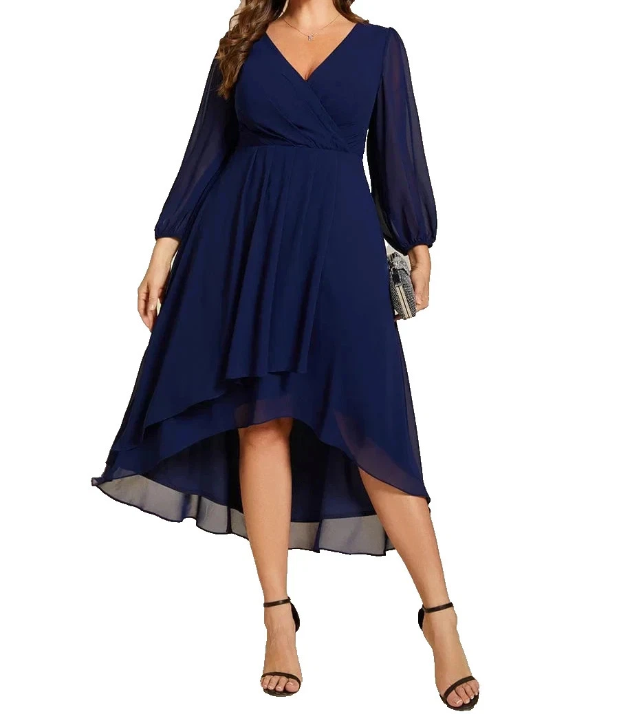 Chiffon Long Sleeve Blue Dresses for Women for sale