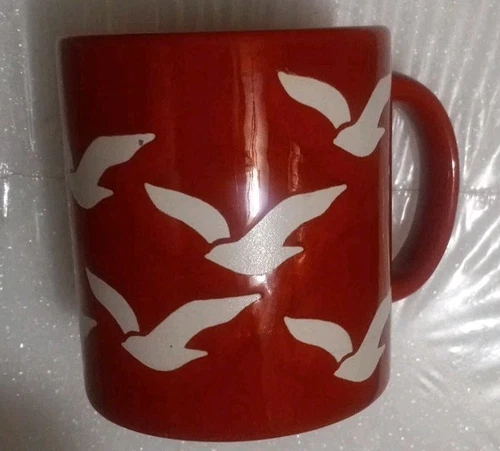 Vintage Ceramic Red and White Waechtersbach West Germany Mug Flying Seagulls