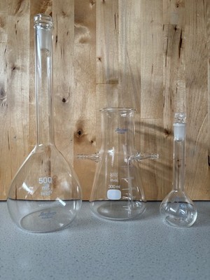 Schott Mainz Jena Glas   3x Labor Schoeps Duisburg   Labor, Apotheke   Vintage