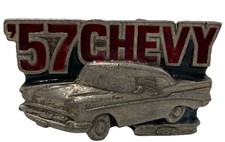 Vintage Pewter 57 Chevy Belt Buckle USA 1989 The Great American Buckle Company