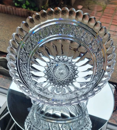 Rare ABP Cut Glass Bowl Jewel Aberdeen Pattern 10" Steuben Blank Large Antique
