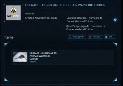 Star Citizen - Hurricane to Corsair CCU