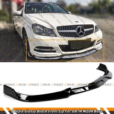 B STYLE GLOSS BLACK FRONT BUMPER LIP FOR 2008-14 MERCEDES BENZ C CLASS W204 BASE