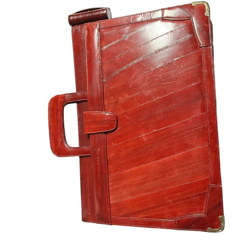 Eel Skin Leather Set Briefcase Attache Portfolio Purse Lipstick Holder Vintage - Picture 9 of 24