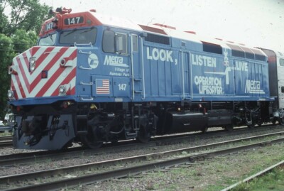 Metra Operation Lebensretter Eisenbahn Zug 147 Franklin Park IL 1993 Foto Dia