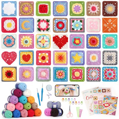Crochet Kit for Beginners 50 Pattern Granny Square Crochet Kit for Adults Kid...