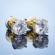 Princess Cut Small Round Solitaire Cz 14K Gold Plated Stud Screw Back Earrings