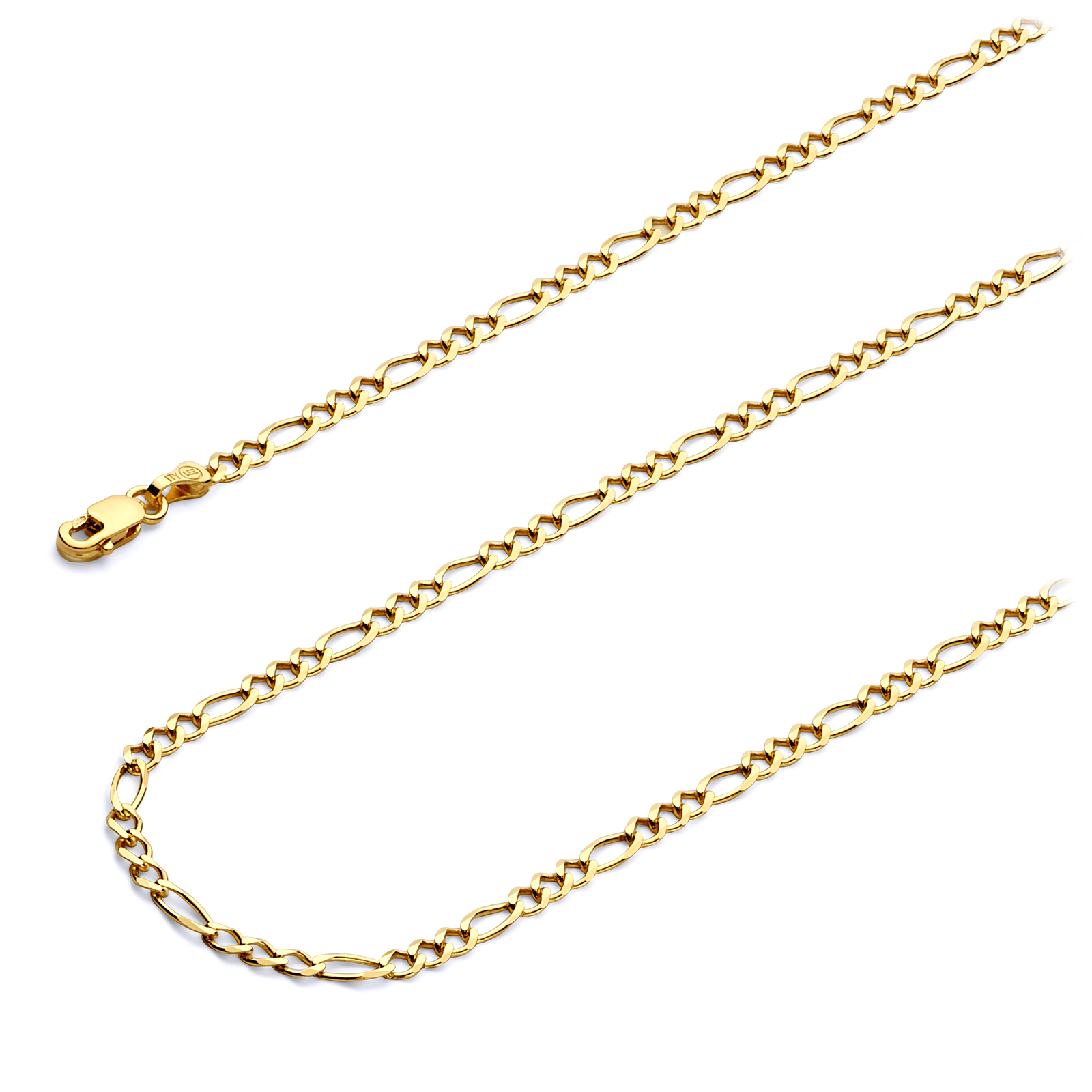 Wellingsale 14k Yellow Gold 2.6mm Figaro 3+1 Hollow Chain Necklace