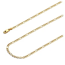 Wellingsale 14k Yellow Gold 2.6mm Figaro 3+1 Hollow Chain Necklace