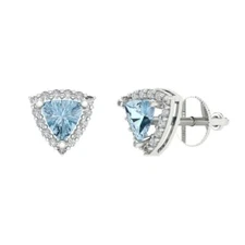 Swiss Blue Topaz Stud Earrings, Screw back (1.021 cttw, 5mm,  Triangle-Cut)