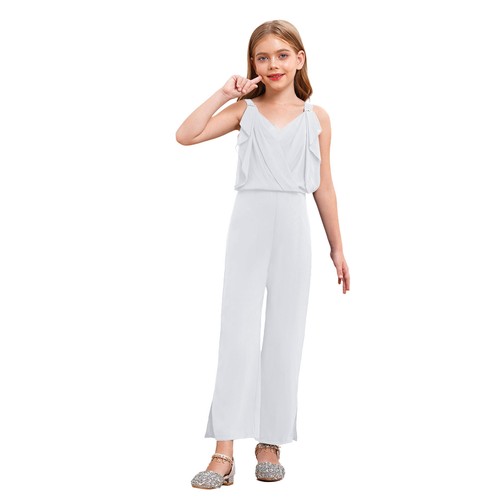 Kids Girls Sling Rompers Back Zipper Bodysuit Pageant Wide Leg Pants Casual - Picture 26 of 72