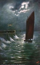 Entering The Harbor St. Andrews Moonlit Seas Oilette Painting Tuck's Postcard