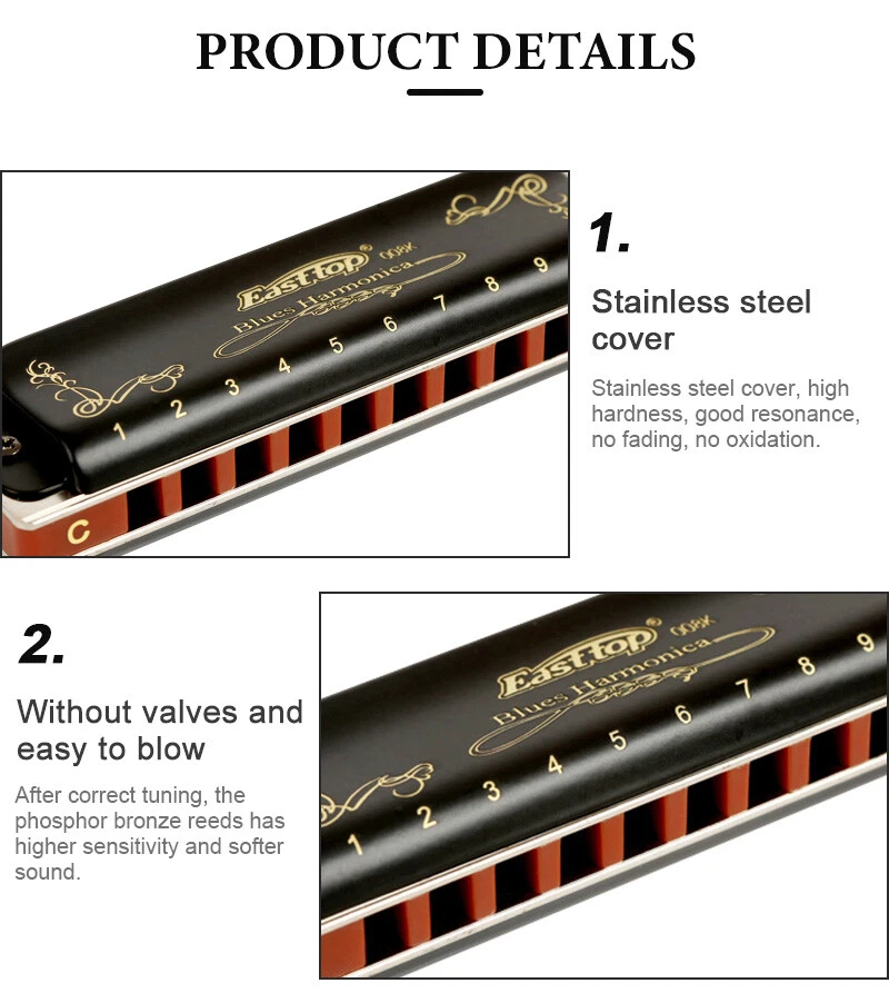 EASTTOP T008K Llave de C Armónica Azul Diatónico Arpa Armónica 10 Agujeros 20 Tonos Foto 2 de 4