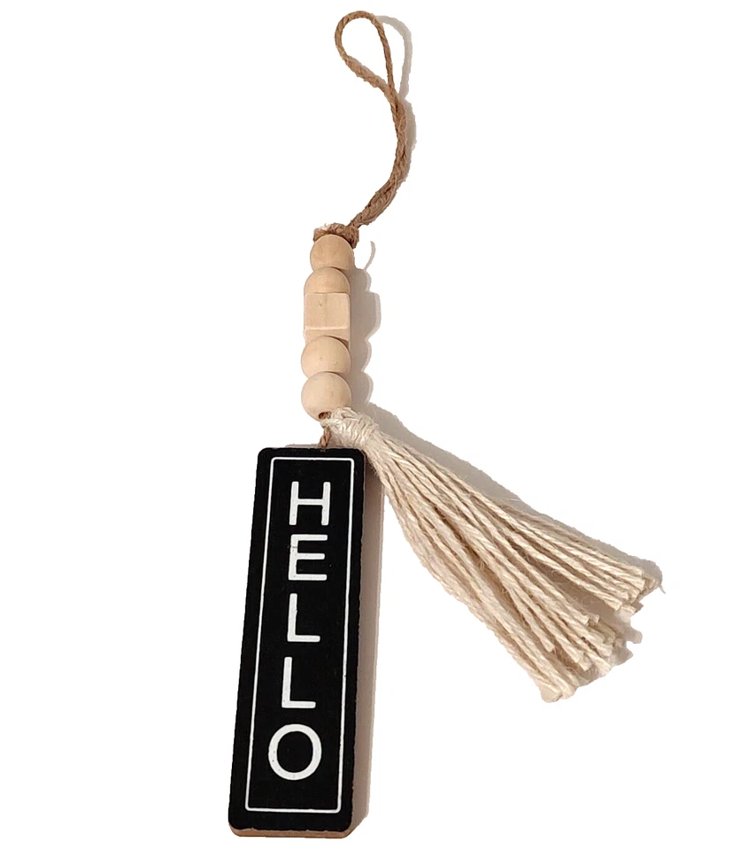 Old East Main Co Refined Rustic Hello Hanging Wall Door Sign Plaque Bead Tassel - Image 2 of 4