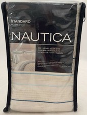 Nautica Marina Isles Striped Jacquard Standard Pillow Sham Cream Beige Aqua Blue