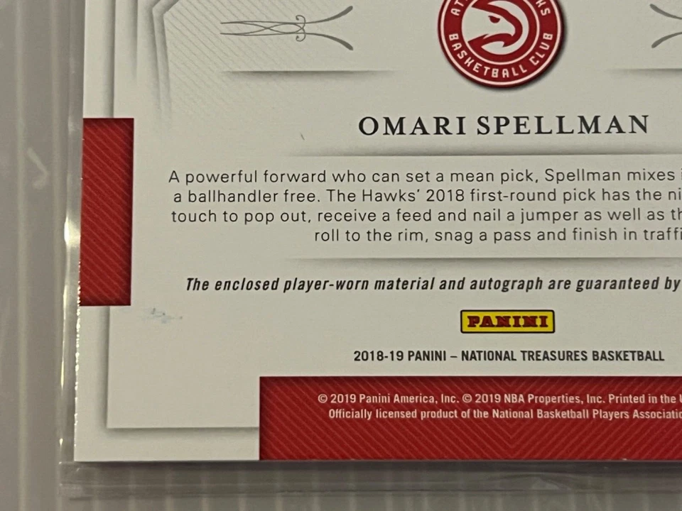 2018-19 Panini National Treasures Omari Spellman Rookie Patch Auto /49 No.101 - Image 4 of 4