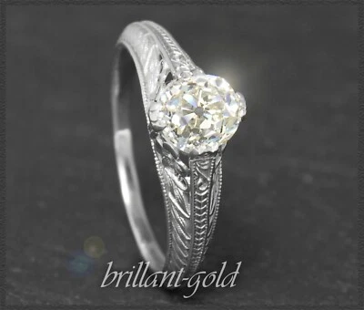 1,03ct Altschliff Brillant Solitär Ring, Jugendstil Design, 585 Gold, Weißgold - Bild 1 von 4