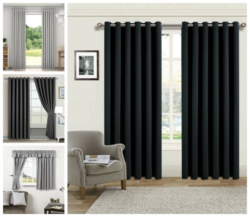 PAR DE CORTINAS NEGRAS TÉRMICAS DE CALIDAD HOTEL OJAL LISTO ANILLO TOP CORTINAS - Imagen 2 de 30