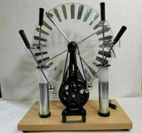 Máquina Wimshurst laboratorio generador de electricidad estático soporte de madera accionado a mano - Imagen 1 de 6