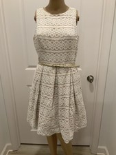 Eliza J Dress 10 Petite Ivory Lace Overlay Dress Gold Belted Party Wedding