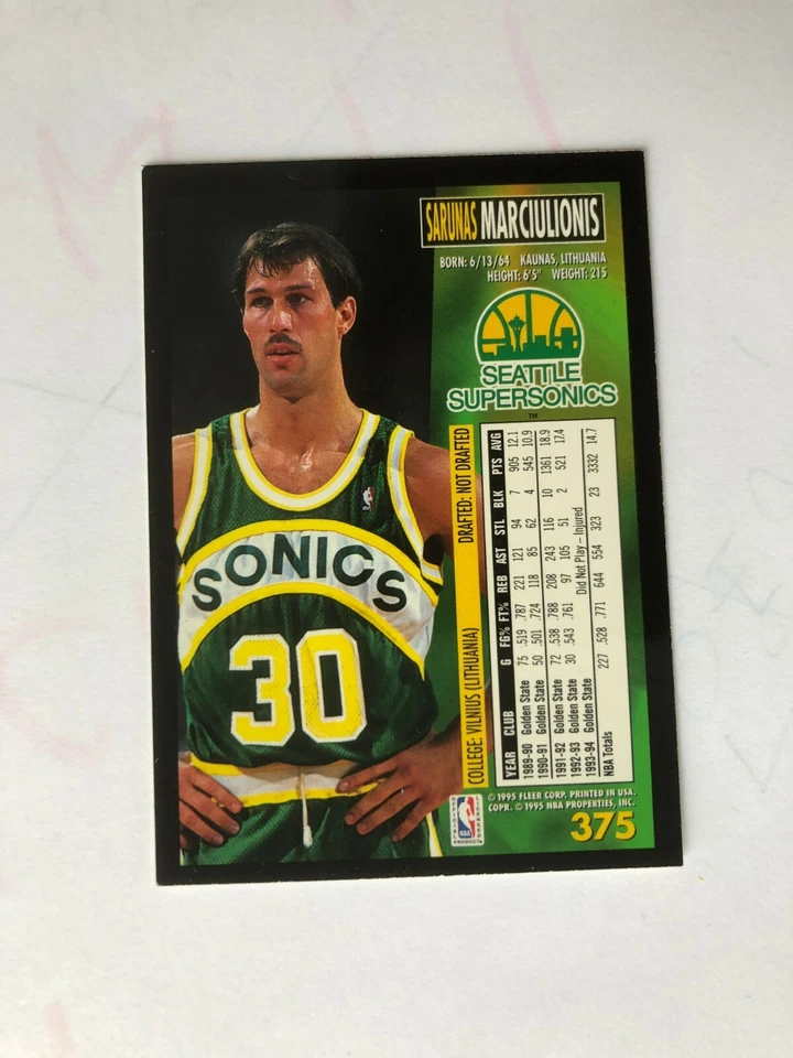 1995 SARUNAS MARCIULIONIS a Fleer Basketball Card # 375 Made in USA - Image 4 of 4