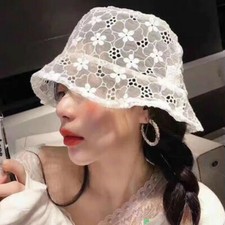 Lady Floral Bucket Hat Mesh Lace Fishing Bush Cap Summer Beach Sheer Sun Holiday