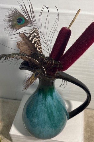 Vtg Blue Mountain Pottery Ceramic Pitcher Vase w/ Peacock & Feather 10"Tall - Picture 6 of 9