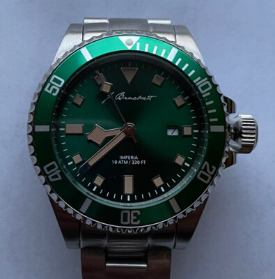 J Brackett Imperia Green Dial Stainless Steel Bracelet Men's Watch JB7004