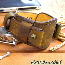 22mm Leather cuff watch strap Green Vintage Distressed watch band Bund strap