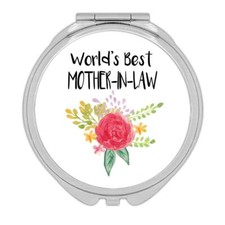 Gift Compact Mirror : World's Best Mother-in-Law Family Cute Flower Christmas