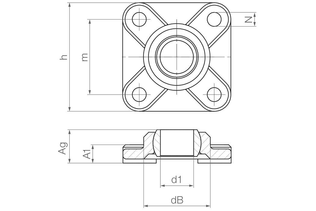 Flanschlager mit 2 Befestigungslöchern: EFOM EFOM-16 / d1= 16mm / N= 6,4mm / dB= 32,0mm Flanschlager mit 2 Befestigungslöchern: EFOM EFOM-16 / d1= 16mm / N= 6,4mm / dB= 32,0mm