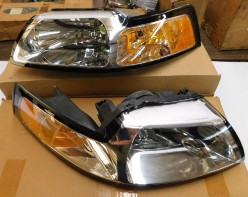 NOS OEM Ford 1999 2000 Mustang Clear Headlights Headlamps Pair GT Cobra - Picture 1 of 11