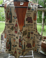 VTG Tapestry Wine Grapes Novelty Vest XL Vineyard Sommelier Whimsy Art
