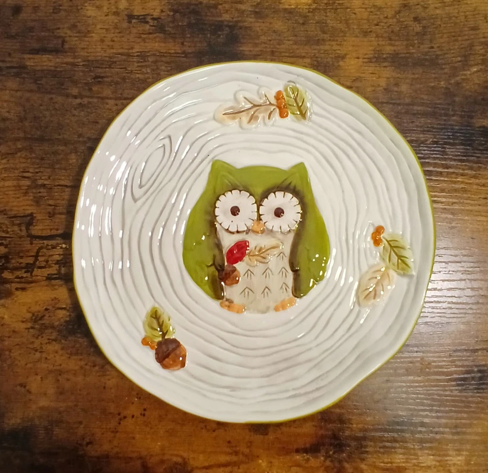 *Cute Owl Kitch* Fall Owls* 2  Canape Plates* Grasslands Road* Ceramic — 第 3/4 张图片