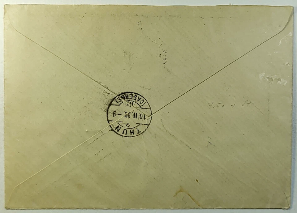 1939 Suiza Campeonato Mundial de Hockey sobre Hielo Correo Aéreo Registrado Cubierta a Thun Foto 2 de 2