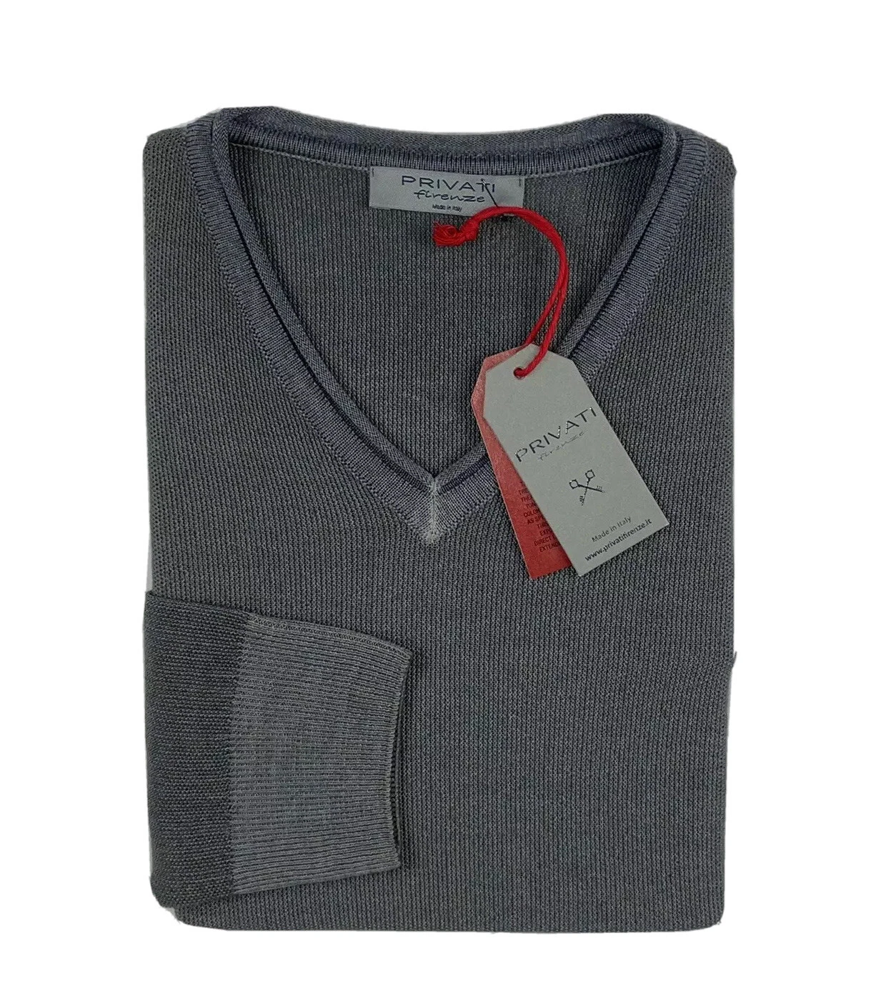 Privati Firenze Gray Woven Pure Merino Wool V Neck Mens Sweater Size L NWT