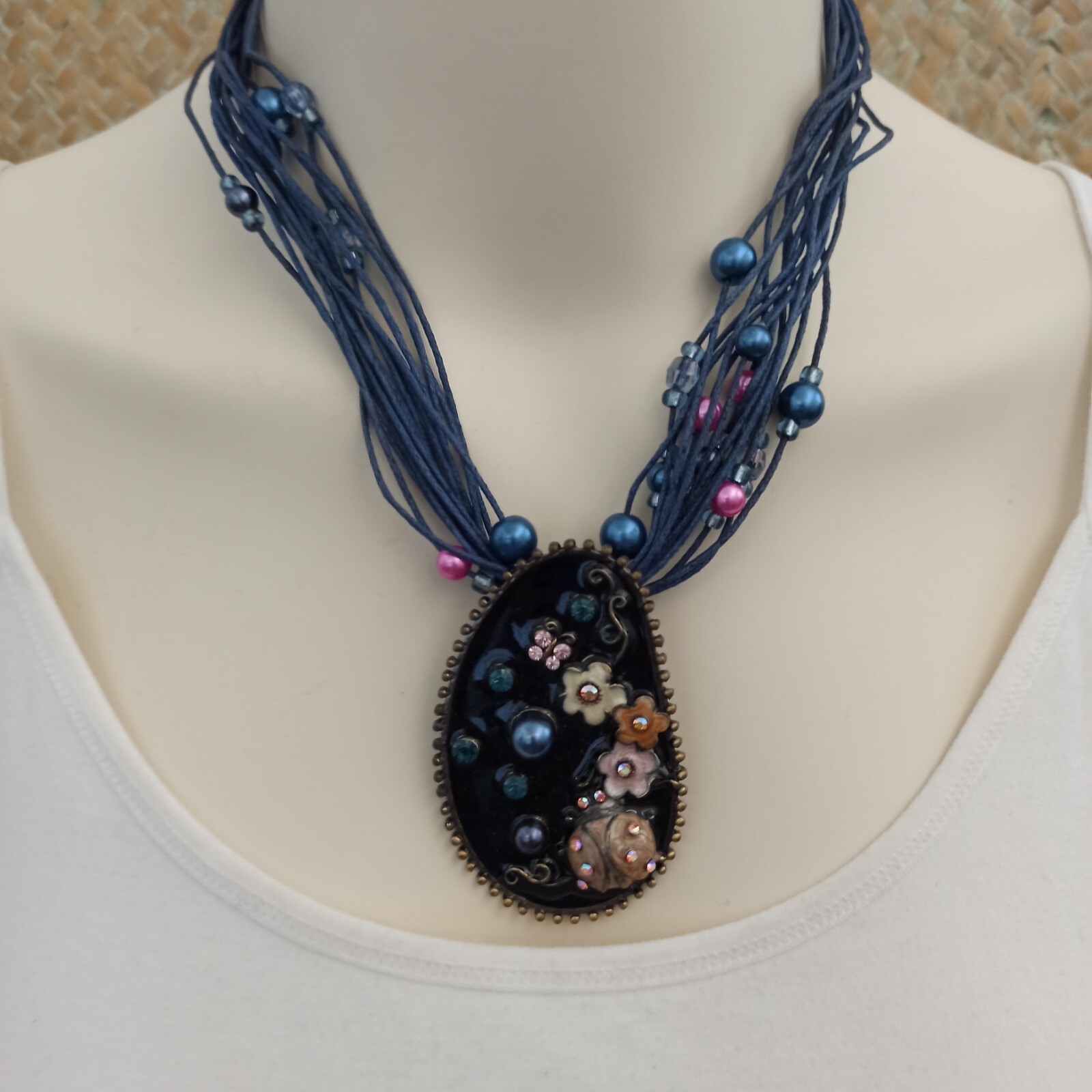 Statement Multi Strand Necklace Enamel Amorphic P… - image 9