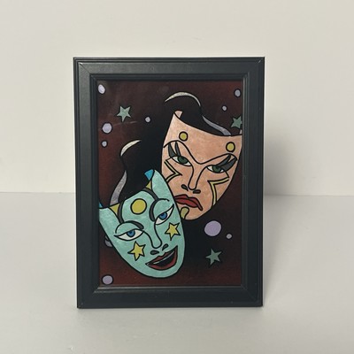 Two Colorful Mask - Flash Art Style Portrait - Unknown Artist - 6 x8 