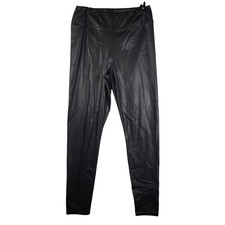 Lauren Ralph Lauren Leggings Women 14 Black Faux Leather High Rise Skinny Chic