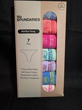 No Boundaries XL Mid-Rise Thong Panties 7 Pair 7 Days Of The Week Pack