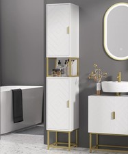 Tall Bathroom Cabinet Freestanding Slim Floor Cupboard Narrow Storage Unit White