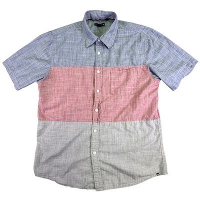 Ocean Current Button Down Shirt Mens Large Short Sleeve Colorblock Blue Red Grey
