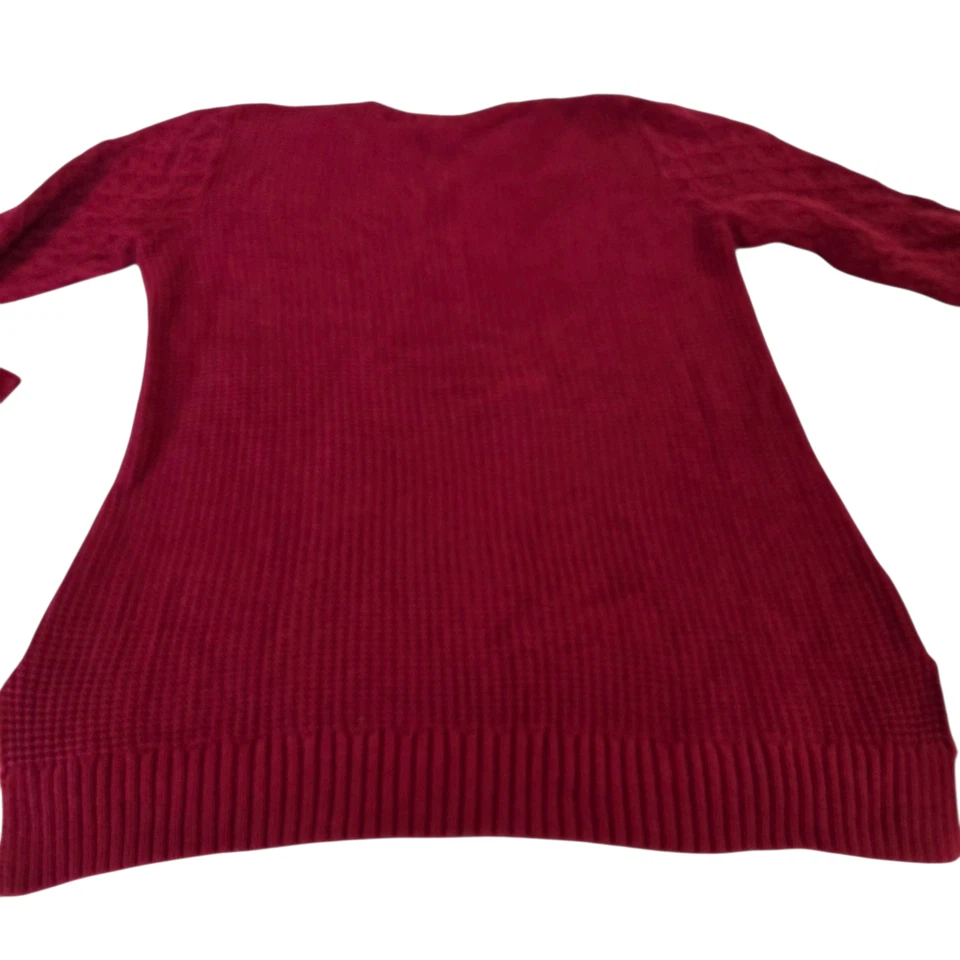 Suéter Jeanne Pierre tejido con cable para mujer rojo M cuello redondo manga larga 100 % algodón Foto 2 de 4