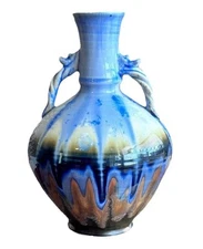 Bill Campbell Crystalline Flambeaux Blues Glaze 12” Vase Signed Limited Ed #5/20