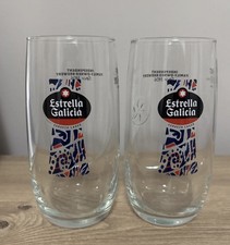 Estrella Galicia Official Pint Glass 56cl CA Marked Pub Bar Glass - Set of 2 