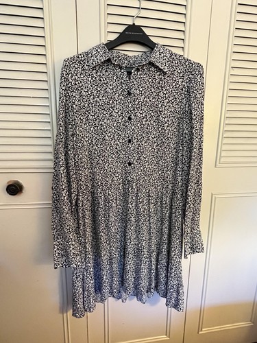 Madewell Shirt Dress Womens M Black Ditsy Floral Button Collared Long Sleeve