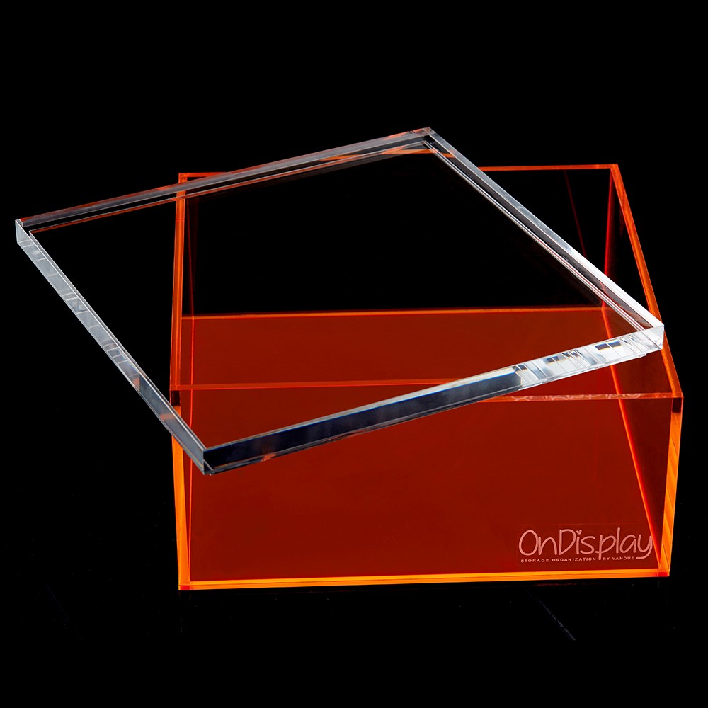 NEW! OnDisplay ELECTRIC NEON LUXE CLEAR ACRYLIC STORAGE TREASURE BOX - LARGE