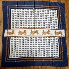 Vintage Silk Horse Drawn Carriage Square Scarf Equestrian Riding Buggy Regency